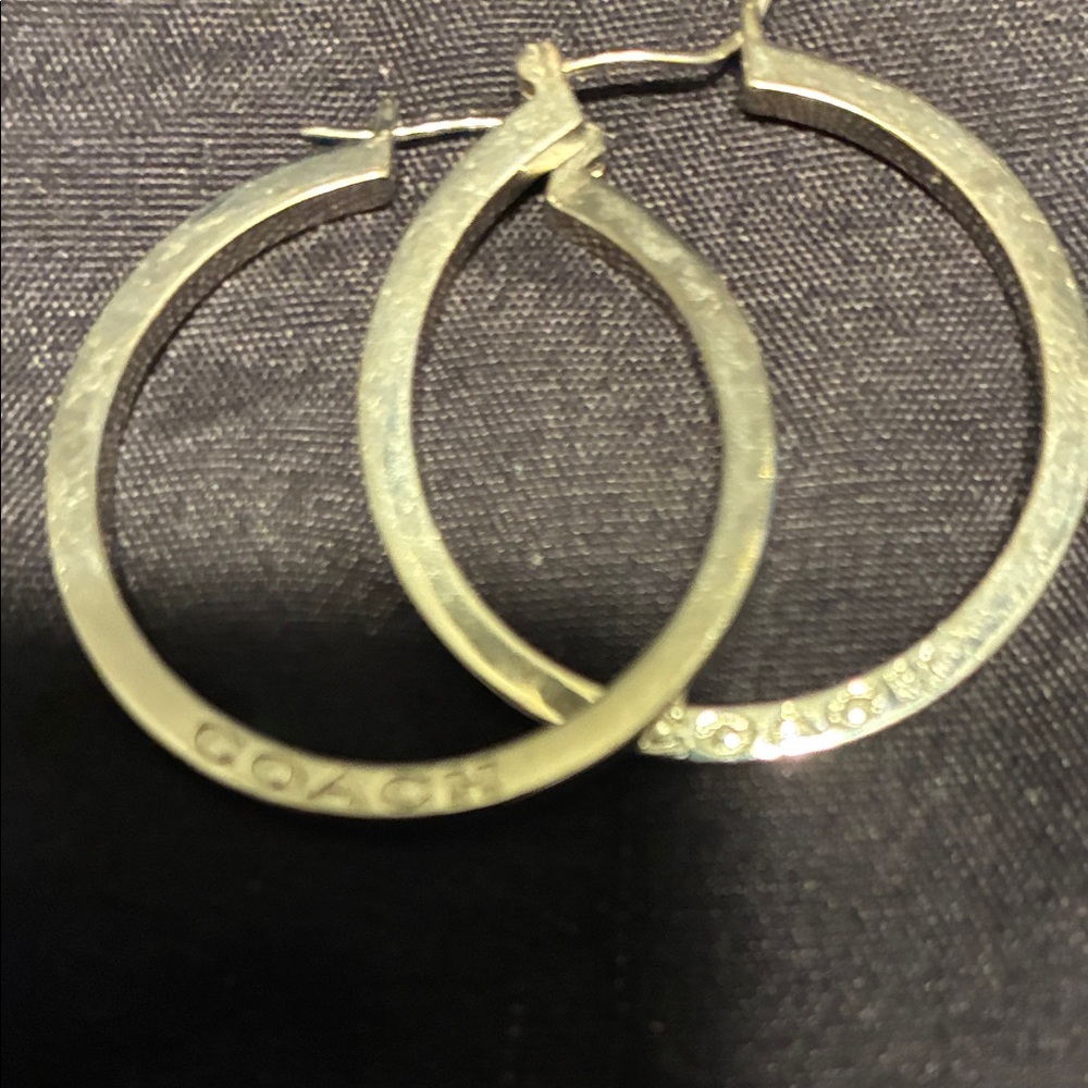 Coach Silver Hoop Earrings with Signature Engraving